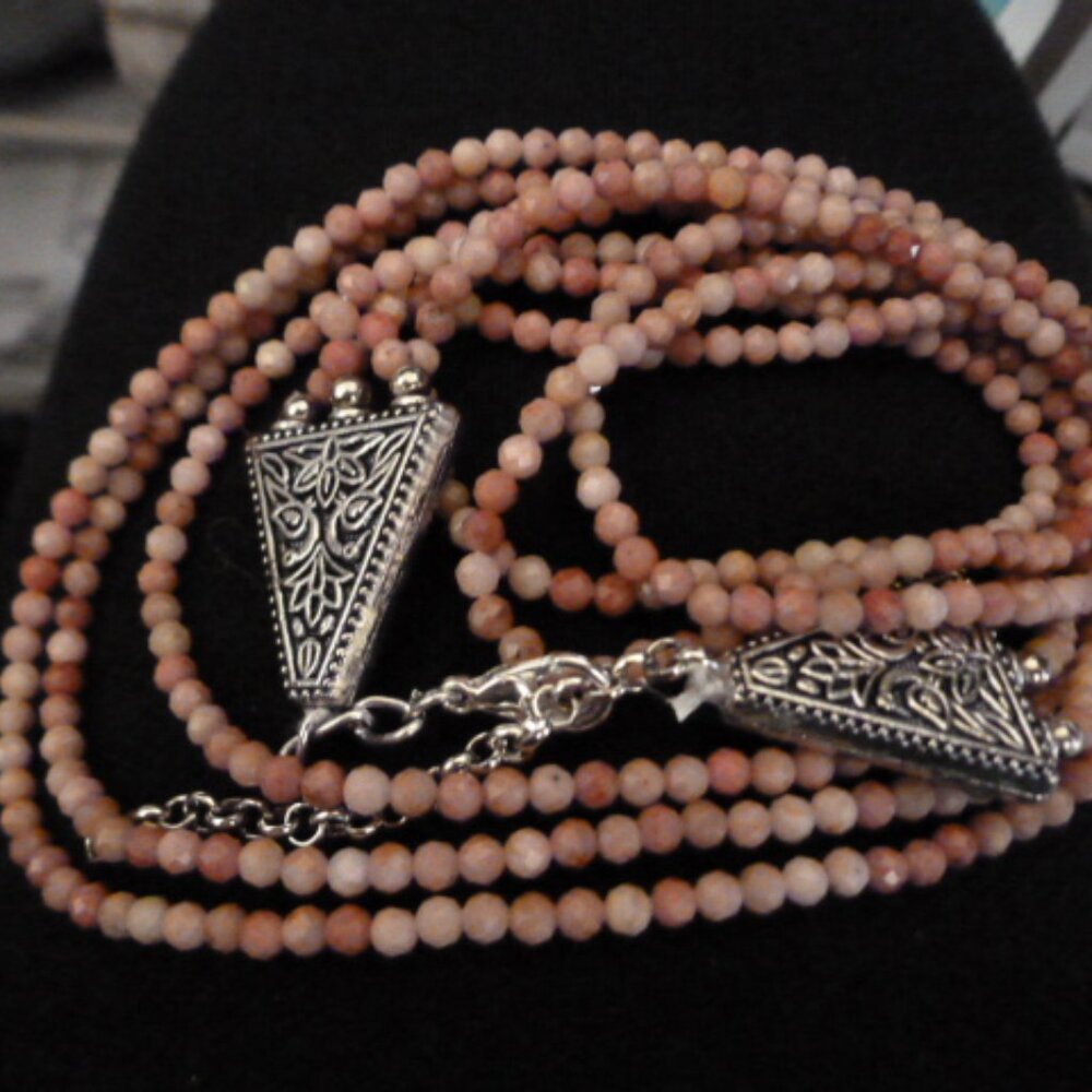 Genuine 21 carat pink opal triple strand necklace silver closure NEW 18-20"